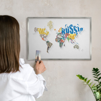 Plechová tabuľa na magnetky v striebornej rame Farebná mapa