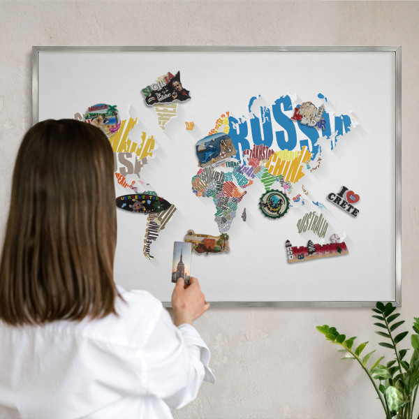 Plechová tabuľa na magnetky v striebornej rame Farebná mapa
