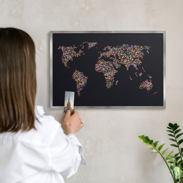 Nástenná tabuľa na magnetky strieborná rama Farebná mapa