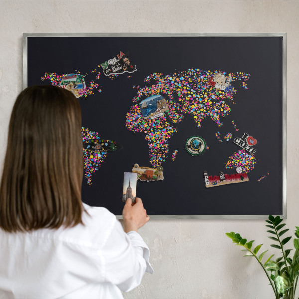Nástenná tabuľa na magnetky strieborná rama Farebná mapa
