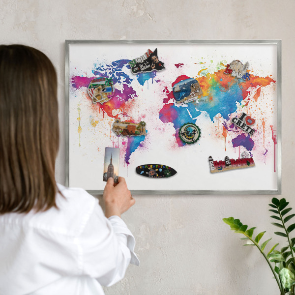 Nástenná tabuľa na magnetky strieborná rama Farebná mapa