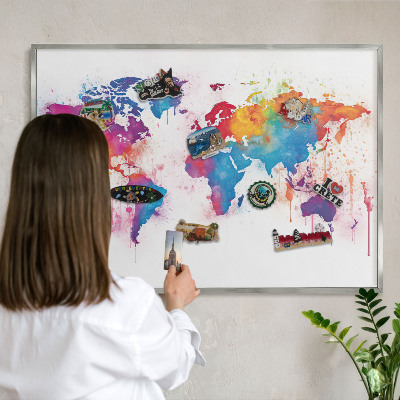 Nástenná tabuľa na magnetky strieborná rama Farebná mapa