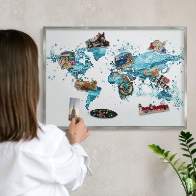 Nástenná tabuľa na magnetky strieborná rama Vodná mapa