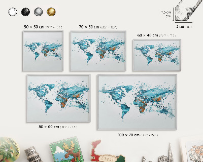 Nástenná tabuľa na magnetky strieborná rama Vodná mapa