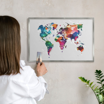 Nástenná tabuľa na magnetky strieborná rama Mapa sveta