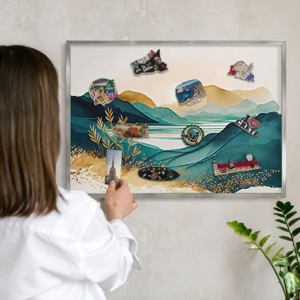 Plechová tabuľa na magnetky v striebornej rame Pokojný výhľad