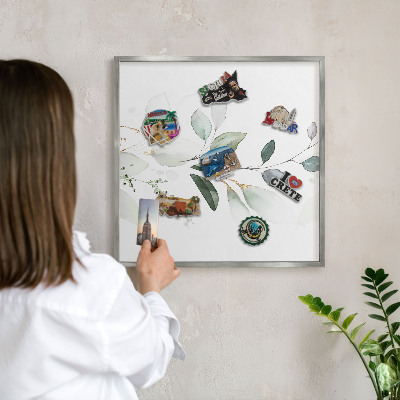 Nástenná tabuľa na magnetky strieborná rama Botanická elegancia