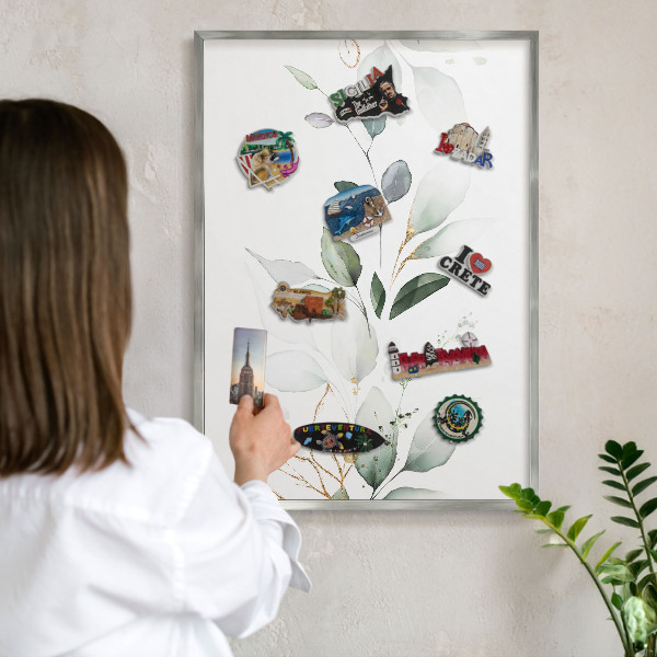 Nástenná tabuľa na magnetky strieborná rama Botanická elegancia