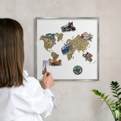 Nástenná tabuľa na magnetky strieborná rama Mapa sveta