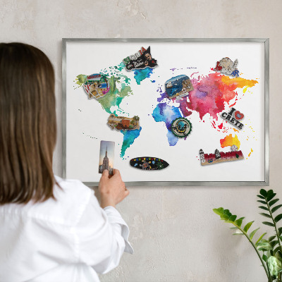 Nástenná tabuľa na magnetky strieborná rama Farebná mapa