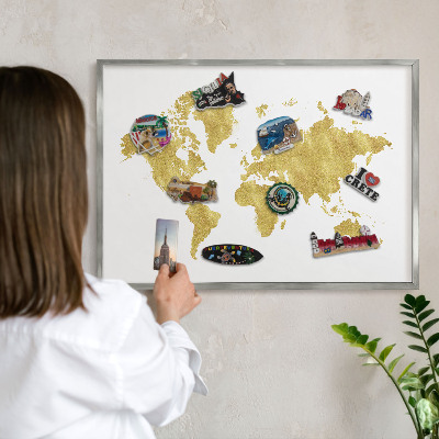 Nástenná tabuľa na magnetky strieborná rama Mapa sveta