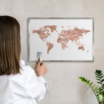 Nástenná tabuľa na magnetky strieborná rama Tehlová mapa