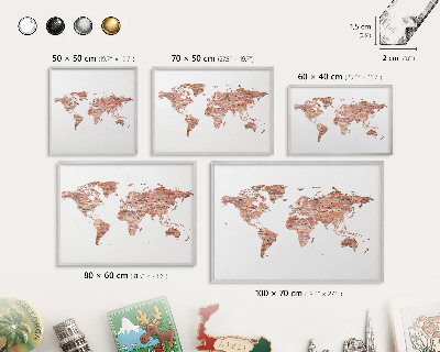 Nástenná tabuľa na magnetky strieborná rama Tehlová mapa