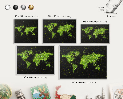 Plechová tabuľa na magnetky v striebornej rame Zelená mapa