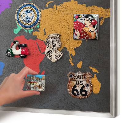Nástenná tabuľa na magnetky strieborná rama Farebná mapa