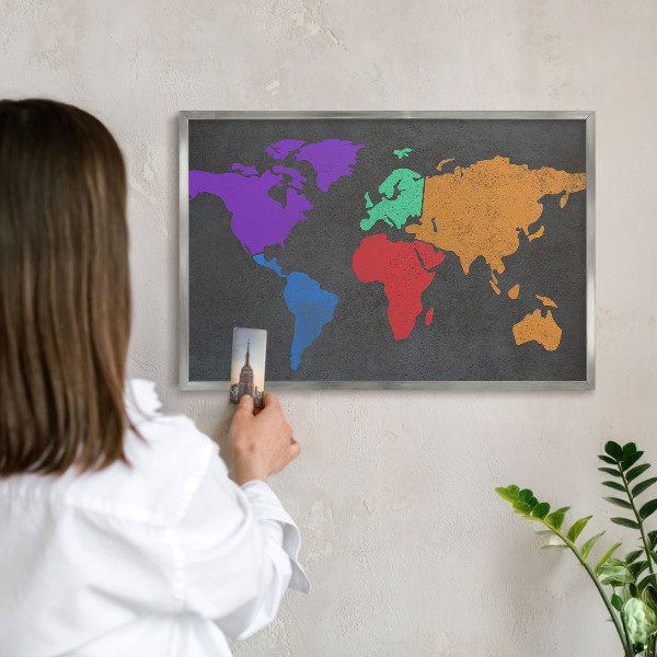 Nástenná tabuľa na magnetky strieborná rama Farebná mapa