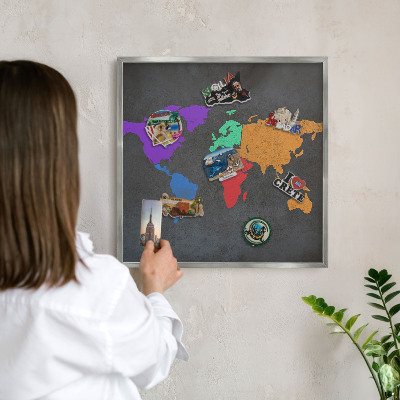 Nástenná tabuľa na magnetky strieborná rama Farebná mapa