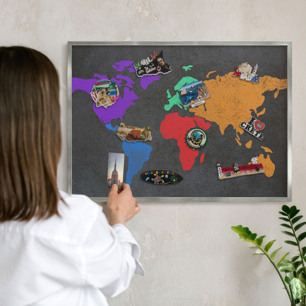 Nástenná tabuľa na magnetky strieborná rama Farebná mapa