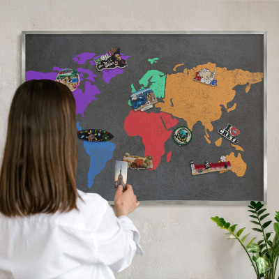 Nástenná tabuľa na magnetky strieborná rama Farebná mapa