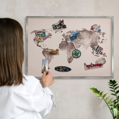 Nástenná tabuľa na magnetky strieborná rama Mapa sveta