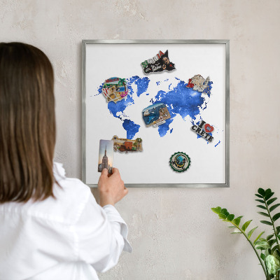 Nástenná tabuľa na magnetky strieborná rama Mapa sveta