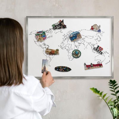 Plechová tabuľa na magnetky v striebornej rame Vrstevnicová mapa