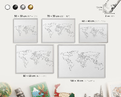 Plechová tabuľa na magnetky v striebornej rame Vrstevnicová mapa