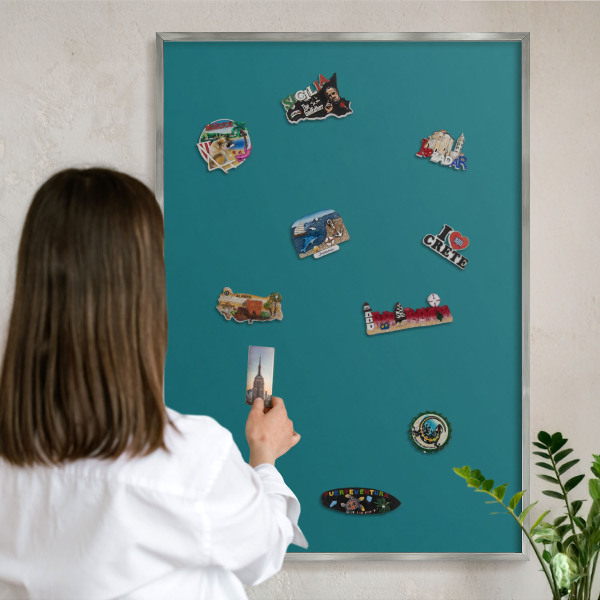 Nástenná tabuľa na magnetky strieborná rama Tmavo tyrkysová