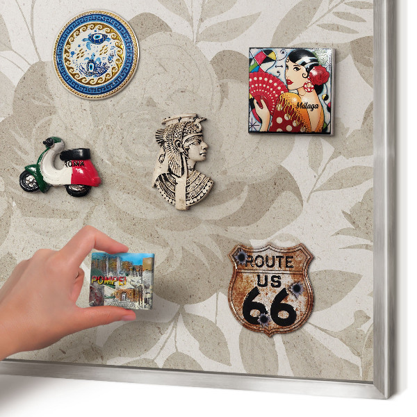 Plechová tabuľa na magnetky v striebornej rame Starožitné kvety
