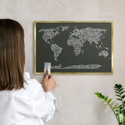 Tabuľa na magnetky z ciest v zlatej rame Textová mapa