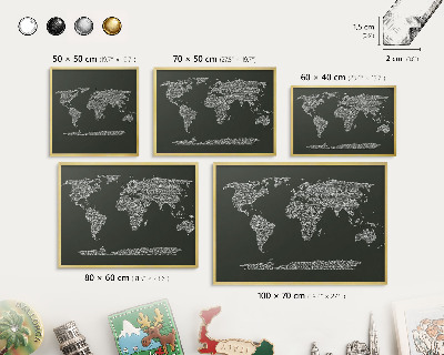 Tabuľa na magnetky z ciest v zlatej rame Textová mapa