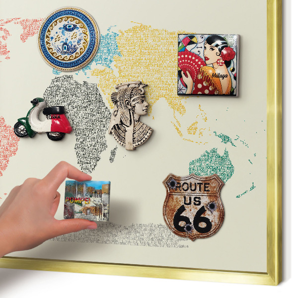Magneticka tabula na stenu zlatá rama Mapa sveta