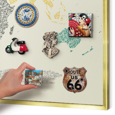 Magneticka tabula na stenu zlatá rama Mapa sveta