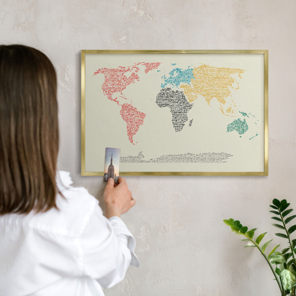 Magneticka tabula na stenu zlatá rama Mapa sveta