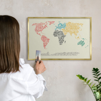 Magneticka tabula na stenu zlatá rama Mapa sveta