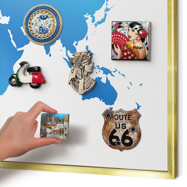 Magneticka tabula na stenu zlatá rama Mapa sveta