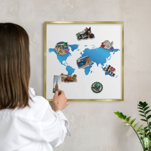 Magneticka tabula na stenu zlatá rama Mapa sveta