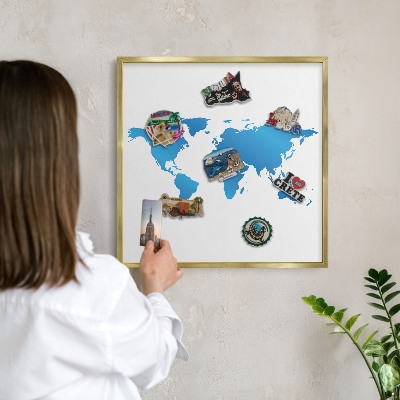 Magneticka tabula na stenu zlatá rama Mapa sveta