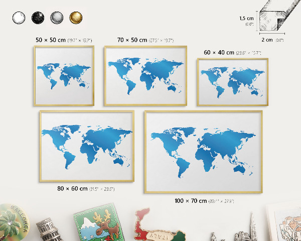 Magneticka tabula na stenu zlatá rama Mapa sveta