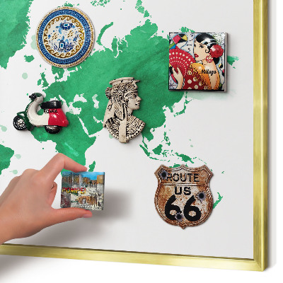 Tabuľa na magnetky z ciest v zlatej rame Zelená mapa