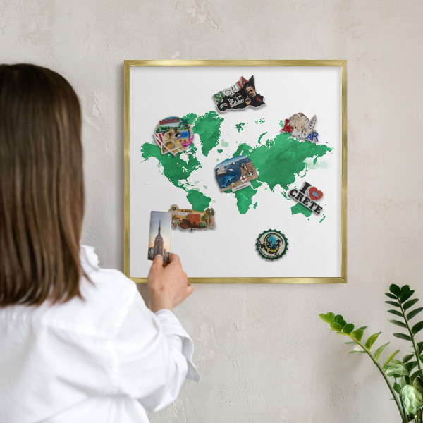 Tabuľa na magnetky z ciest v zlatej rame Zelená mapa