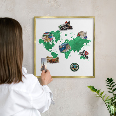 Tabuľa na magnetky z ciest v zlatej rame Zelená mapa