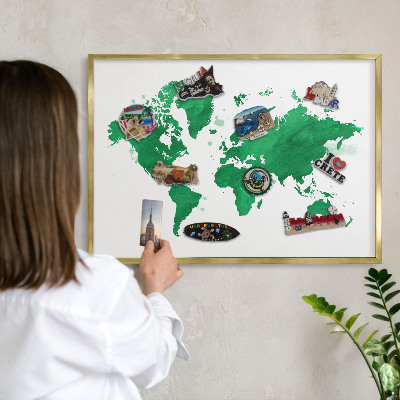 Tabuľa na magnetky z ciest v zlatej rame Zelená mapa