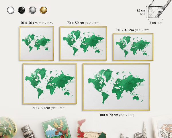 Tabuľa na magnetky z ciest v zlatej rame Zelená mapa