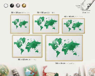 Tabuľa na magnetky z ciest v zlatej rame Zelená mapa