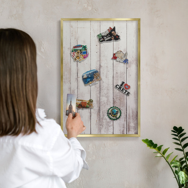 Magneticka tabula na stenu zlatá rama Svetlé drevo