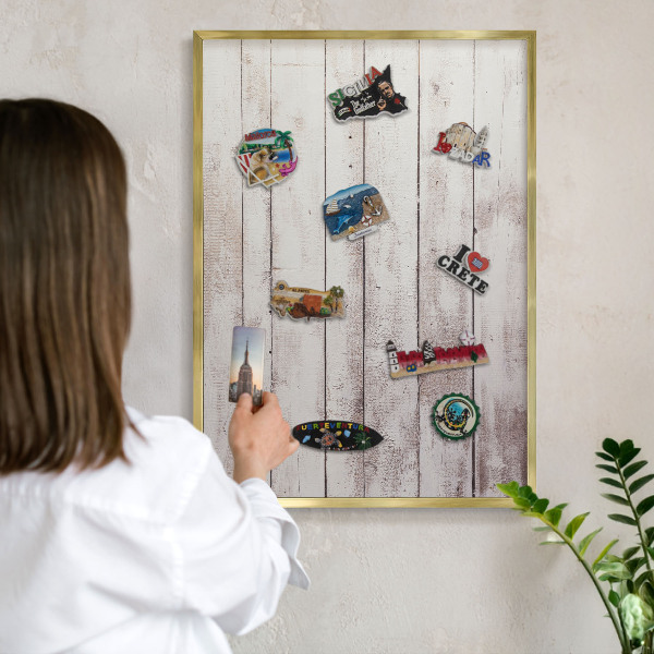 Magneticka tabula na stenu zlatá rama Svetlé drevo
