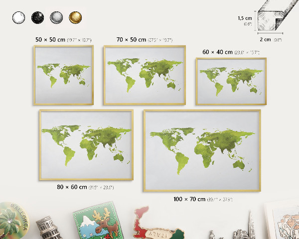 Magneticka tabula na stenu zlatá rama Zelená mapa