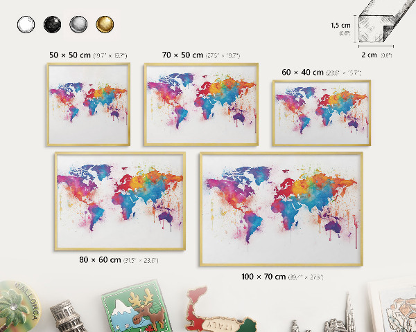Magneticka tabula na stenu zlatá rama Farebná mapa