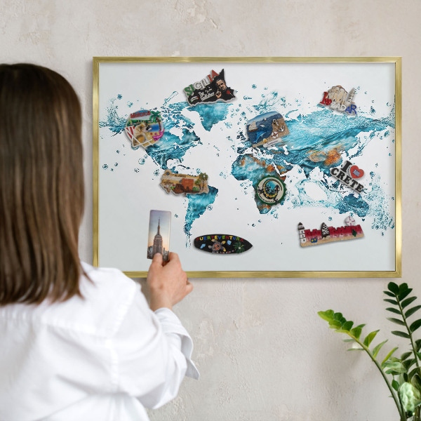 Magneticka tabula na stenu zlatá rama Vodná mapa